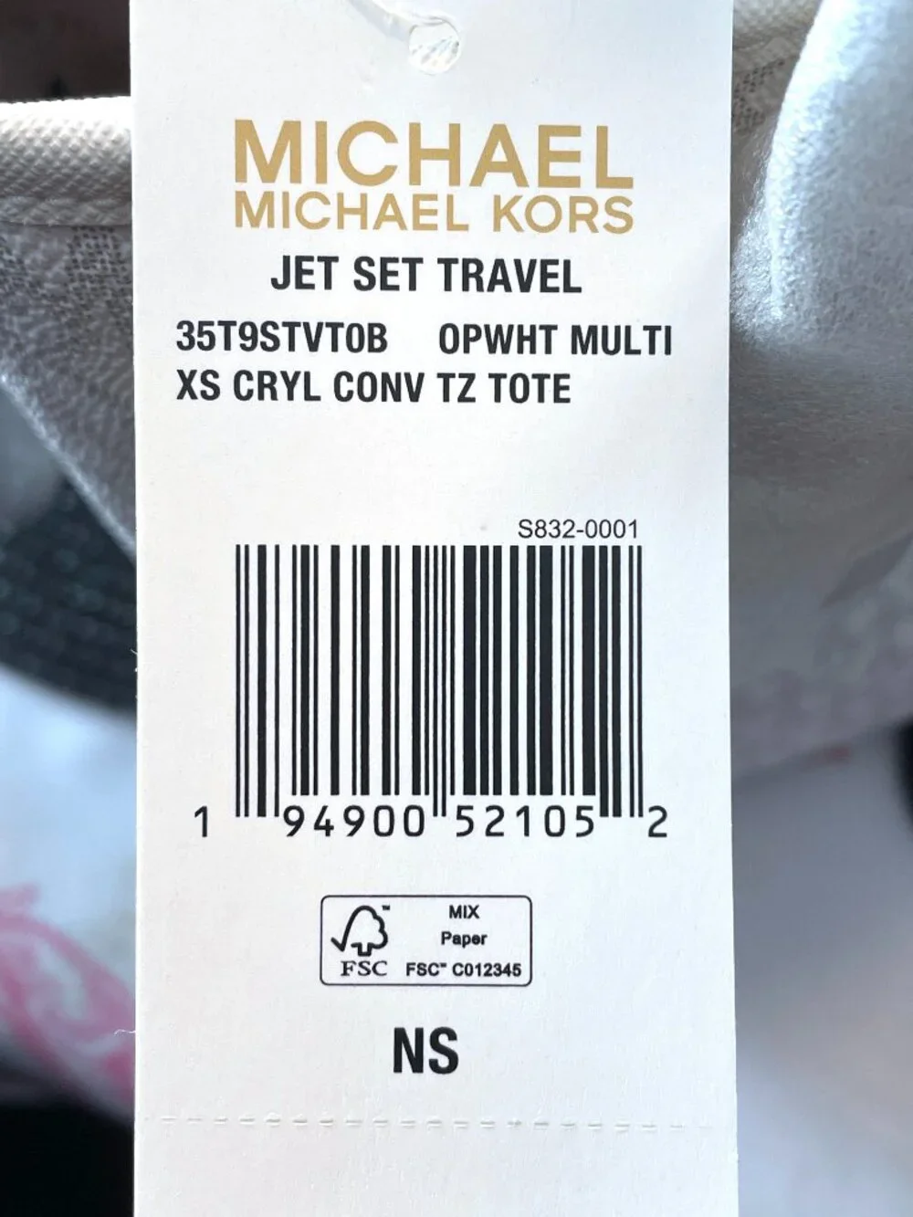NWT Michael Kors Jet Set Travel XS Carryall Convertible Top Zip Tote – Optic Wht